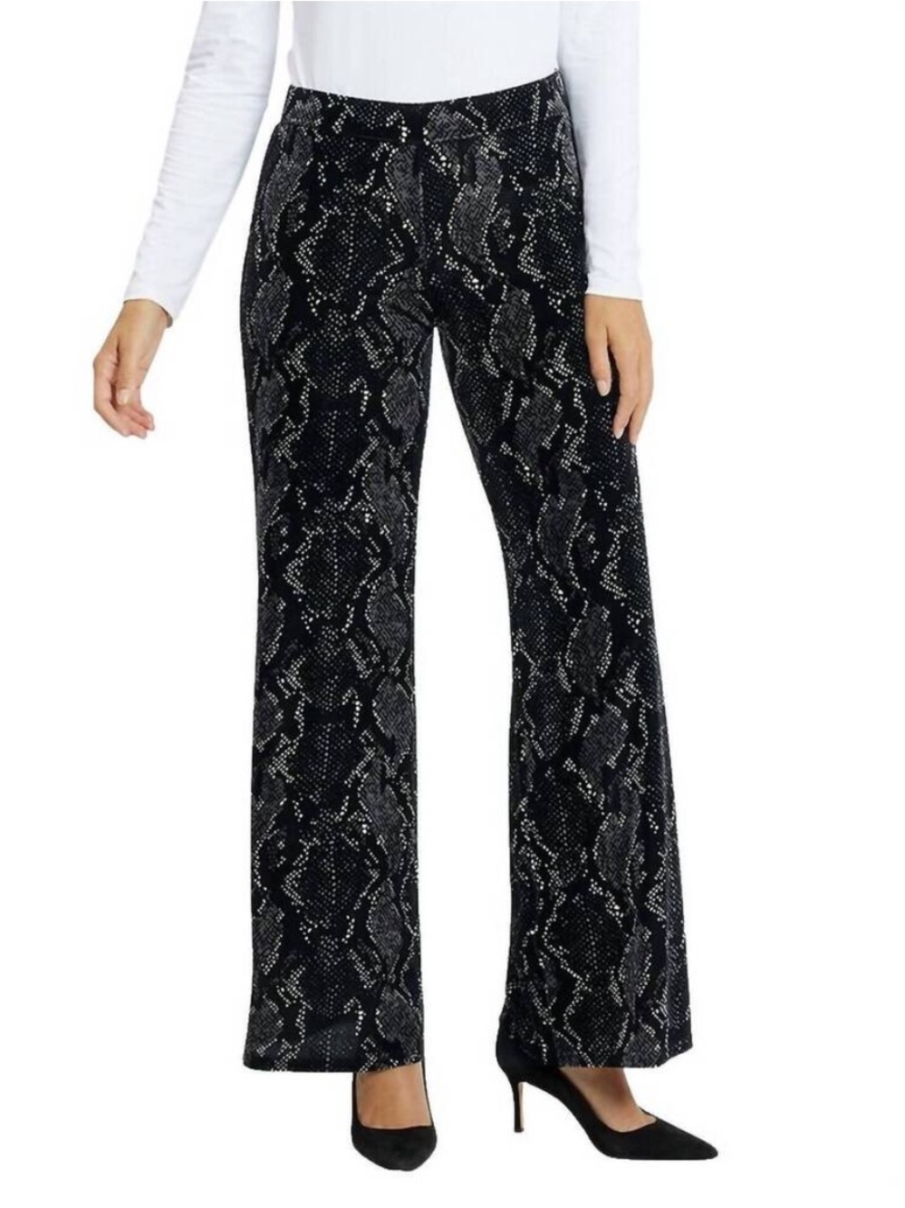 Jude Connally Wide Leg Stretchy Black & White Snake Print Pattern Pants Sz Small